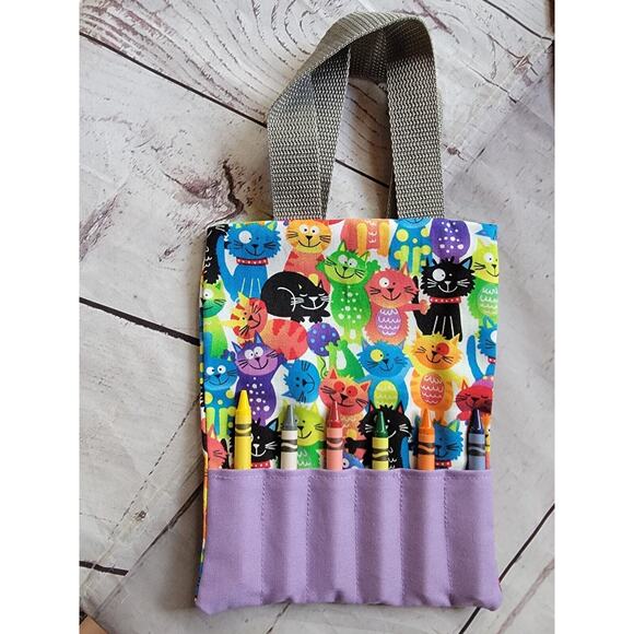 Colorful Cat Crayon Holder Childrens Coloring Tote New handmade gift bag - Picture 1 of 8